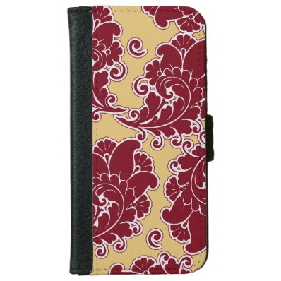 Bold Maroon and Gold Damask iPhone 6/6S Wallet Case