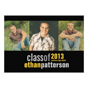 Bold Modern 3 Photo Graduation Party Announcment Custom Invites