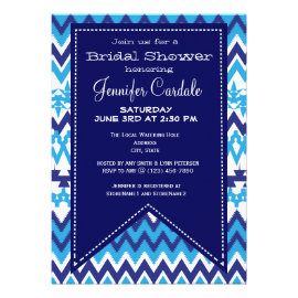 Bold Modern Blue Chevron Bridal Shower Invitations