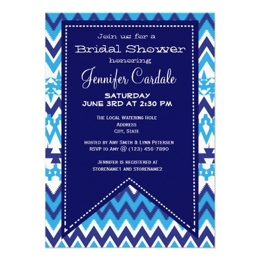 Bold Modern Blue Chevron Bridal Shower Invitations