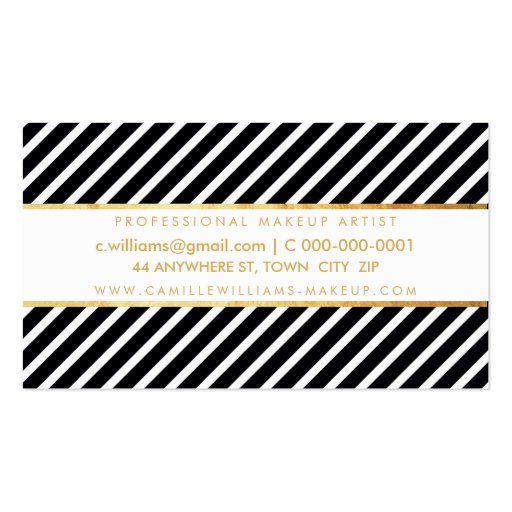 BOLD modern gold strip striped pattern black white Business Card Template (back side)