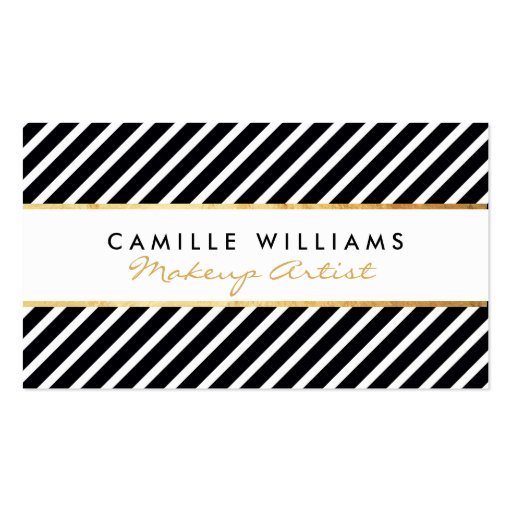 BOLD modern gold strip striped pattern black white Business Card Template (front side)