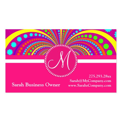 Bold Monogram Funky Pattern Hot Pink Design Business Card (front side)