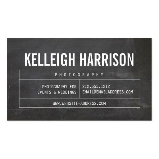 Bold Name with Vintage Grid on Chalkboard Business Card Template (front side)