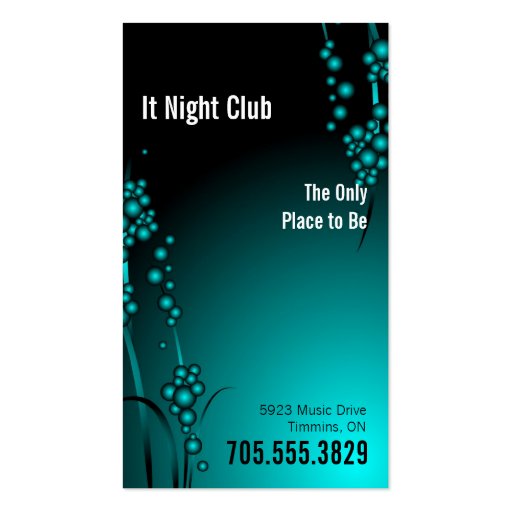 Bold Night Club Business Card Modern Aqua Black (back side)
