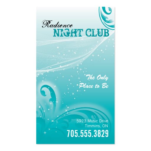 Bold Night Club Business Card Modern White Teal (back side)