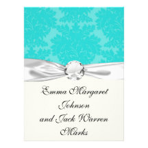 bold ornate aqua aquamarine blue damask pattern custom invite