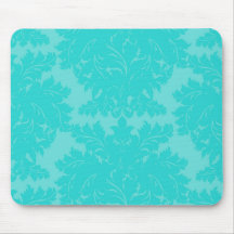 bold ornate aqua aquamarine blue damask pattern mousepads