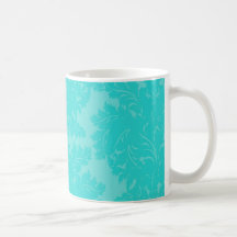 bold ornate aqua aquamarine blue damask pattern coffee mug