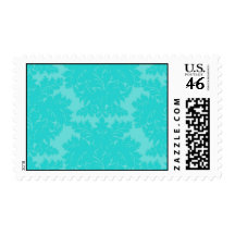bold ornate aqua blue damask pattern postage stamps
