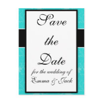bold ornate  blue damask pattern post card