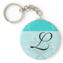 bold ornate tiffany blue damask pattern keychain