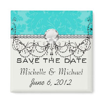 bold ornate tiffany blue damask pattern magnet