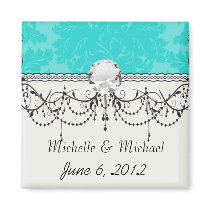 bold ornate tiffany blue damask pattern refrigerator magnet