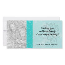 bold ornate tiffany blue damask pattern personalized photo card