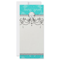 bold ornate tiffany blue damask pattern rack card design