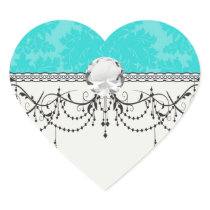 bold ornate tiffany blue damask pattern heart stickers