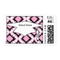 bold pink white black diamond damask graduation postage stamp