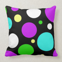 Bold Polka Dots Purple Teal Green Black Yellow Throw Pillow
