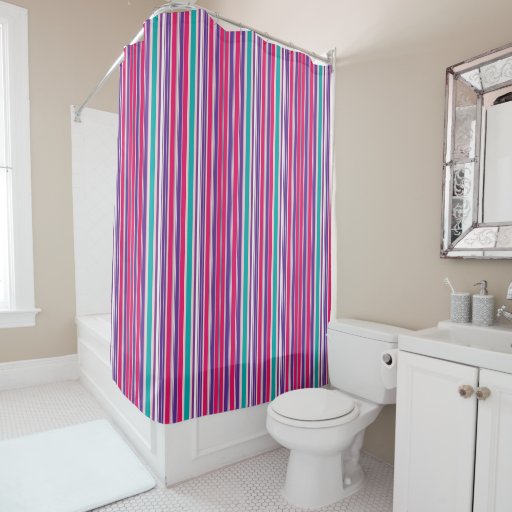 Bold Purple Pink And Turquoise Vertical Stripes Shower