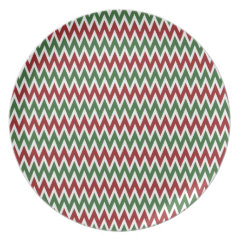 Bold Red and Green Christmas Chevron Zigzags Plate