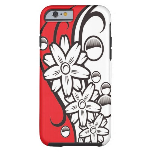 Bold Red Black And White Floral Pattern Tough iPhone 6 Case