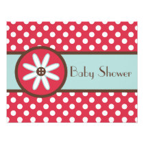 Bold Red Button Flower Baby Shower Invitations invitations