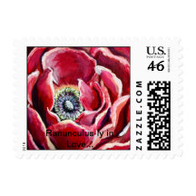 Bold Red Floral Stamp "Ranunculus-ly in Love..."