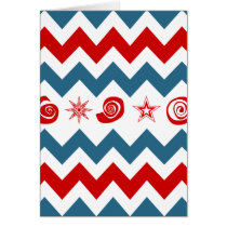 Bold Red White Blue Chevrons with Swirls and Stars Cards