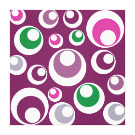 Bold Retro Circles Bubbles Purple Green Pattern Gallery Wrapped Canvas