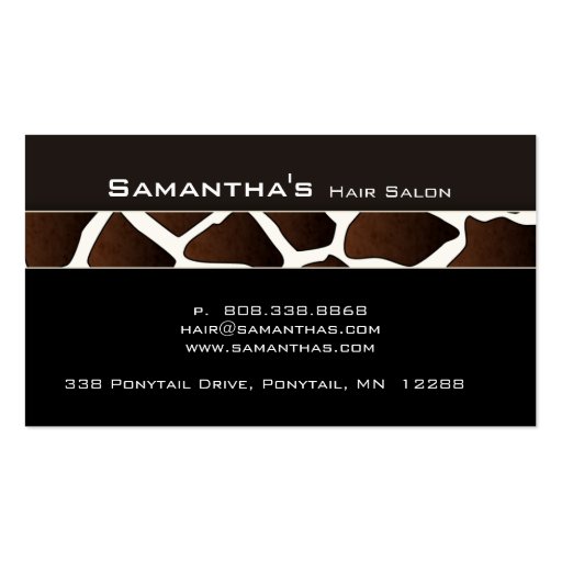 Bold Salon Spa Business Card trendy giraffe black (back side)