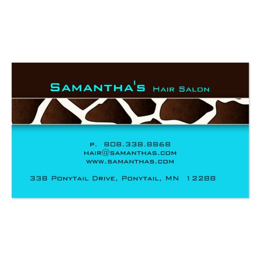 Bold Salon Spa Business Card trendy giraffe blue (back side)