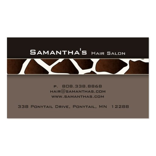 Bold Salon Spa Business Card trendy giraffe brown (back side)