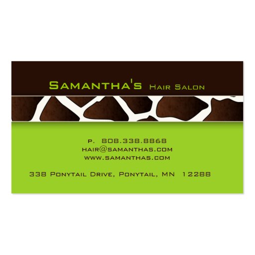 Bold Salon Spa Business Card trendy giraffe green (back side)