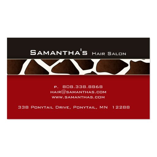 Bold Salon Spa Business Card trendy giraffe red (back side)