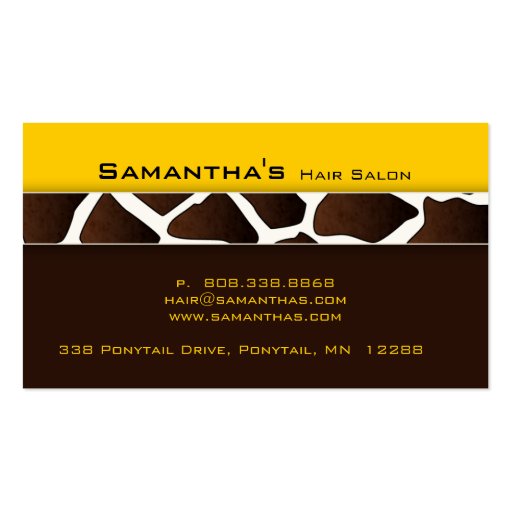 Bold Salon Spa Business Card trendy giraffe yellow (back side)