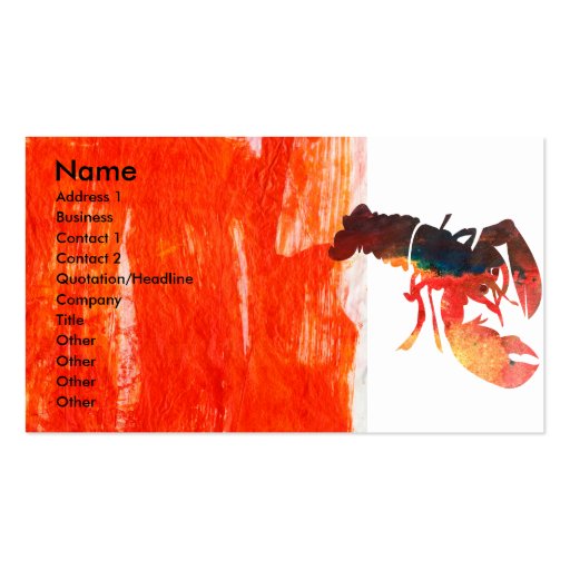 Bold Sea Life  Lobster Design Business Card Template (front side)