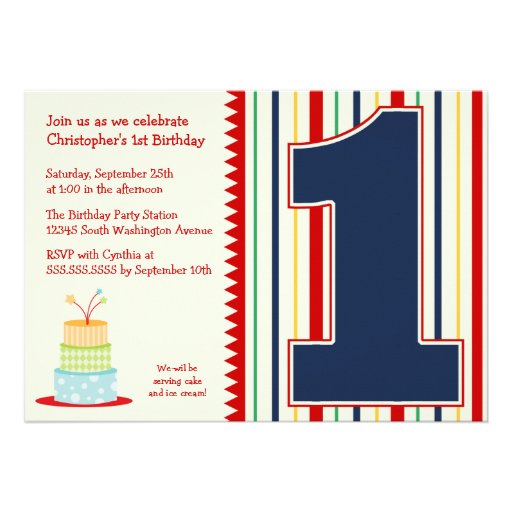 Bold stripes boy's 1st birthday party invitation