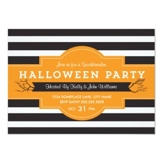 Bold Stripes orange and black Halloween Party Invite