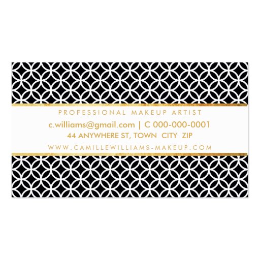 BOLD stylish gold strip circle pattern black white Business Card Templates (back side)