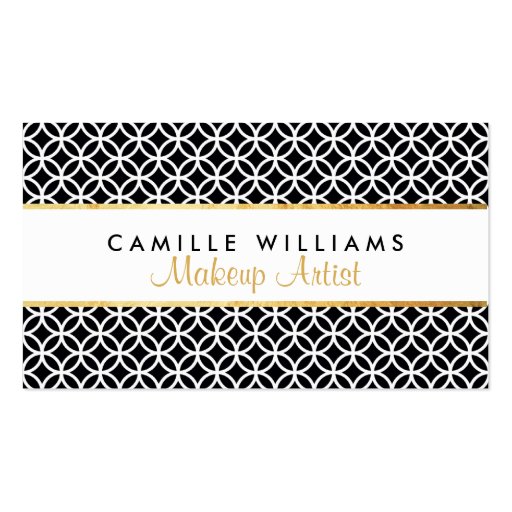 BOLD stylish gold strip circle pattern black white Business Card Templates (front side)