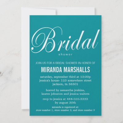 Bold Teal Bridal Shower Invitations