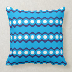 Bold Teal Turquoise Blue Waves and Circles Pattern Pillow