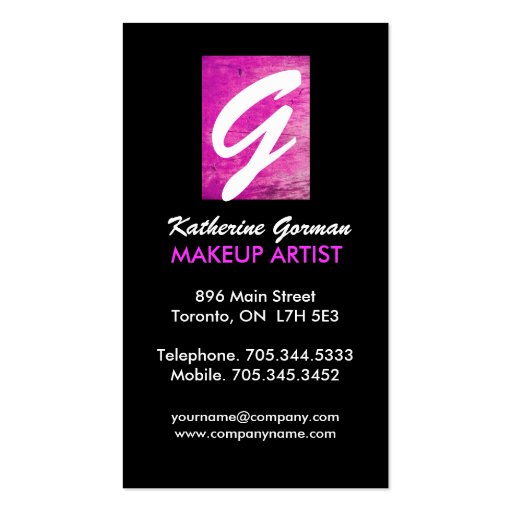 Bold Textured Makeup Artist Business Cards (back side)
