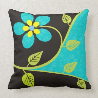 Bold turquoise flower decorative throw pillow throwpillow