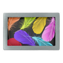 Bold Vivid Wild Colored Feathers On Black Belt Buckle