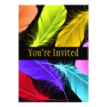 Bold Vivid Wild Colored Feathers On Black Invitation