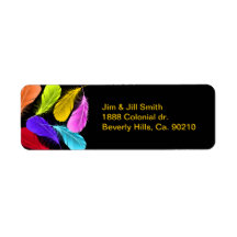Bold Vivid Wild Colored Feathers On Black Custom Return Address Labels