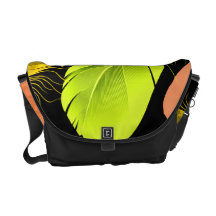 Bold Vivid Wild Colored Feathers On Black Courier Bags