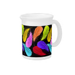 Bold Vivid Wild Colored Feathers On Black Pitcher